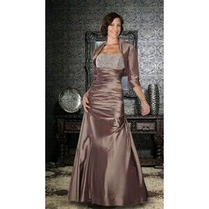 La Perle Chocolate Brown‎ Satin Gown Sequin Beaded Mermaid Bridesmaid Formal 10